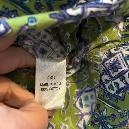 Anokhi Size S Cotton Wide Leg Crops Cropped Pants Print Boho Indie Green