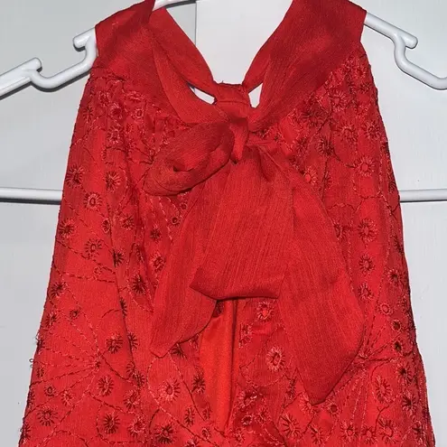 Sofia Vergara  Eyelet Pom Pom Keyhole Halter Top Blouse Red Women S Small 4-6 NWT