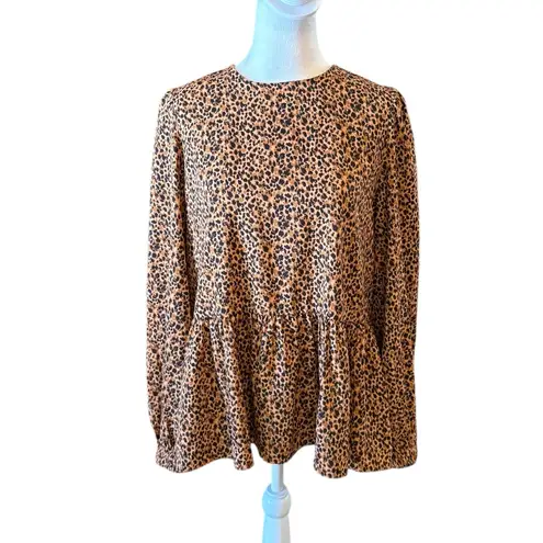 POMANDER PLACE Tuckernuck Leopard Carlota Peplum Blouse Womens Size XS Brown