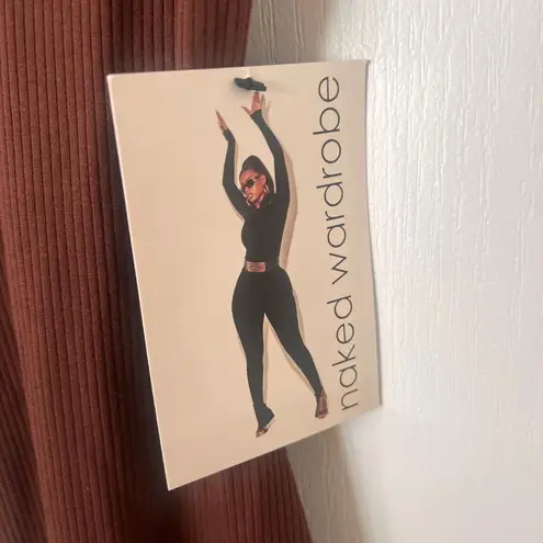 Naked Wardrobe Womens V-Neck Jumpsuit Sleeveless Ribbed Brown Size Small NWT