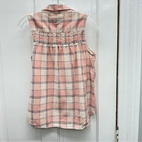 Old Ranch western wear sleeveless peach plaid shirt women's small Pink