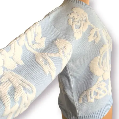 None Vintage Sweater Pastel Blue White Floral Crewneck Neutral Knit Pullover Fairy