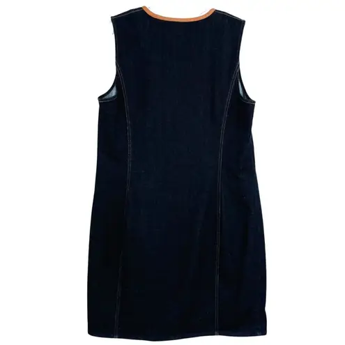 LRL Ralph Lauren Denim Dress Plus 14W 1/4 Zip New Leather Trim Neutral Classic Blue