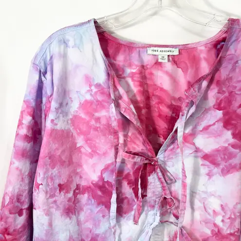 Free Assembly Plus Size 1X Top Handmade Tie Dye Peplum Pink Tie Front Tunic 943