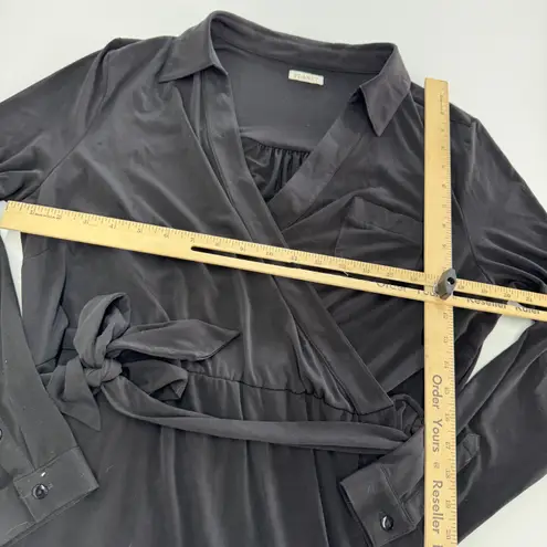 Planet Dress Womens 12 Black Surplice Collared Midi Tie‎ Waist Career Blue