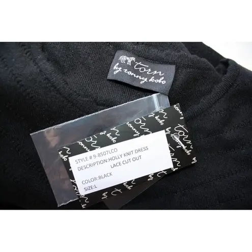 Torn By Ronny Kobo NWT Holly in Black Knit Sheer Lace Insert Cut Out Dress L / 8