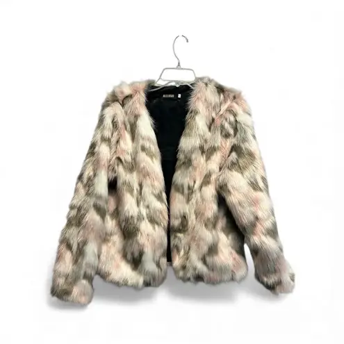 Aixirui Faux Fur Coat in Pink and Gray Size L
