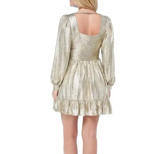Skies Are Blue Metallic Long Sleeve Gold Cocktail Dress Party Size Medium M
