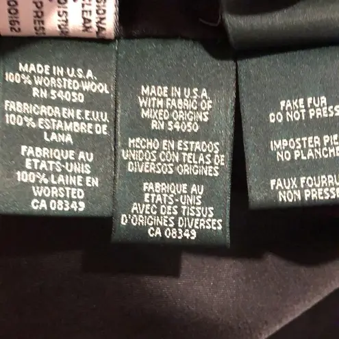 Ralph Lauren Military Faux Fur Lapel Double Breasted Black Wool Riding Coat Sz 6