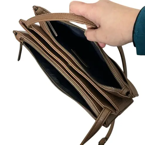 Matt & Nat Brown Vegan Leather Crossbody Front Middle Two Zipper Compartments