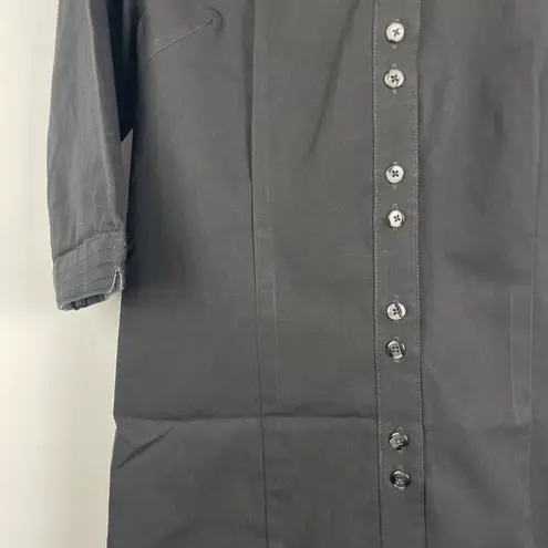 Oobe Black Button Up Collared 3/4 Sleeve Professional Blouse Top