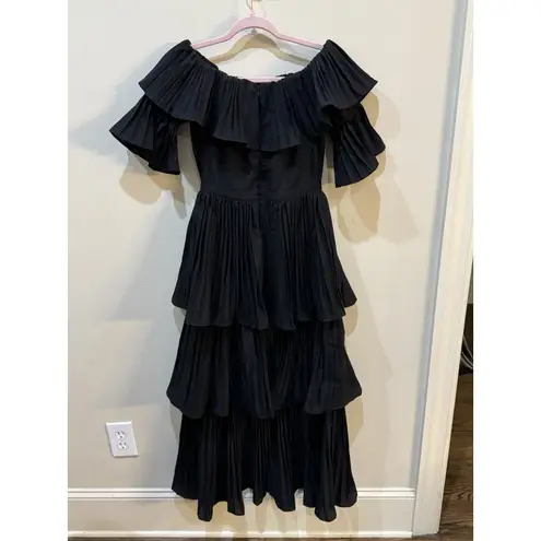 Few Moda Black Ruffled Tiered Midi Dress Pleated Size Medium