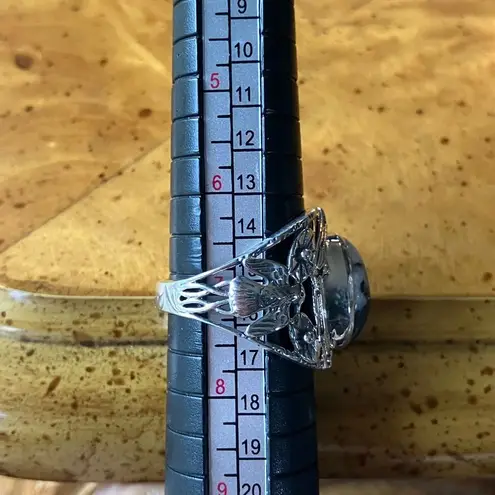 Natural White Buffalo Sterling Silver Ring Size 7 Black