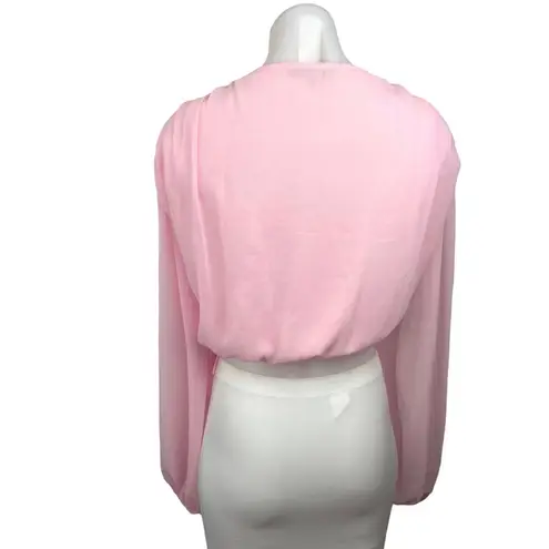 Missguided  Pink Deep V Long Sleeve Elastic Wait Cropped Blouse Top Size 4