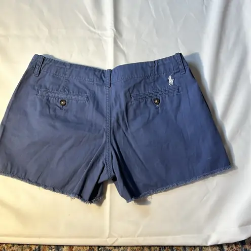 Polo  Ralph Lauren Women’s Blue Shorts W/Red/White Ribbon Down Sides Size 4-EUC