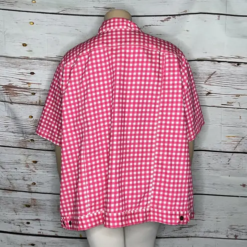 Woman Within Size 34W Pink & White Gingham Check Button Down Jean Jacket