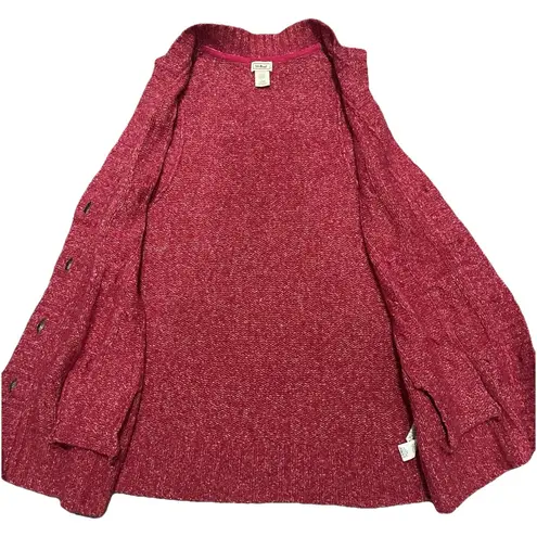 LLBean Cable Knit Sweater Vest L Wool Blend Button Front Cottagecore Academia Pink Size L