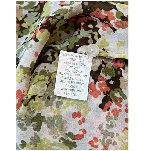 Sunny Leigh Floral Green Coral White Button Down Flowy Chiffon Blouse in Medium