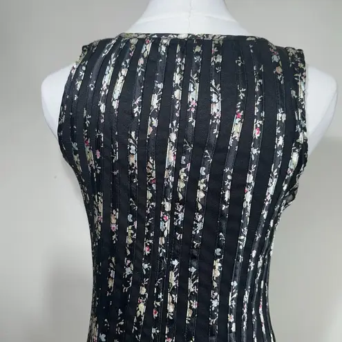 QED London Sleeveless Dress UK 10 EU 38 Black Floral Striped Mesh Overlay Style