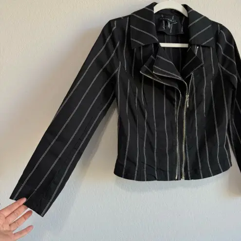 White House | Black Market  Women’s Washed Stripe Double‎ Zipper Moto Jacket Size 2