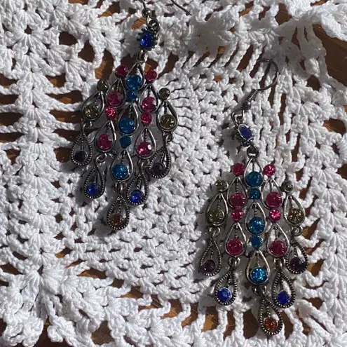 Colorful Chandelier Drop Earrings with French Hooks Pink