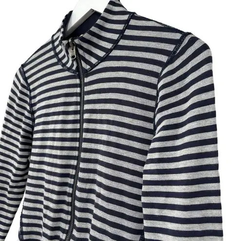 Soft Surroundings navy blue gray striped Soft zip up Sweater Women size XS
