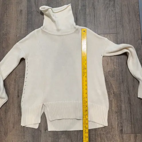 White + Warren XS Cotton Cream Turtleneck Asymmetric Sweater Knit Pullover Chic
