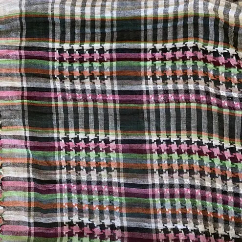 Michael Stars Square multicolored plaid cotton scarf with fringe