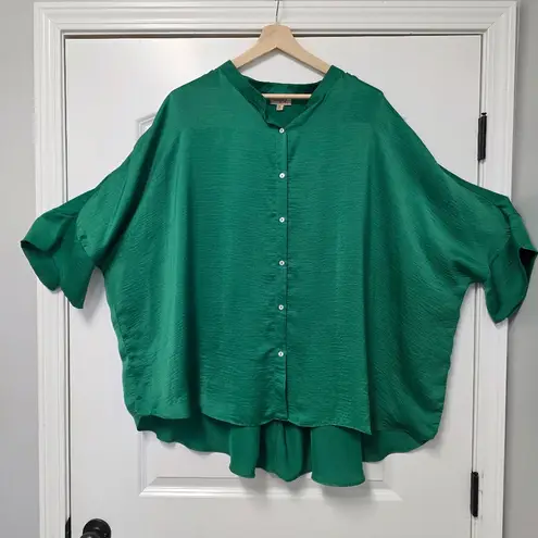 GiGio Plus Women's Flowy Loose Blouse Button Up Emerald Green Size 2XL Silk Like - Image 4