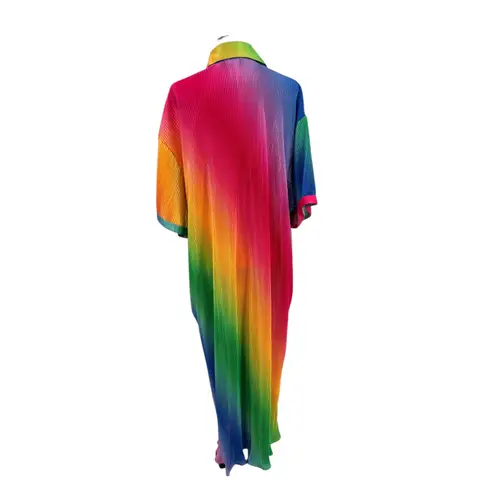 Dressed in Lala So Far So Good Oversized Plissé Dress in Prismatic Rainbow XL