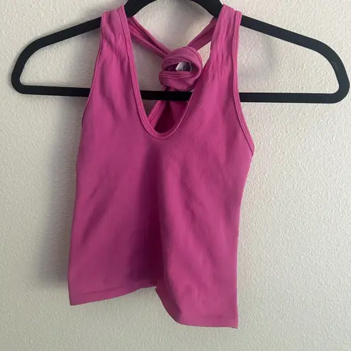 Happily Grey Ribbed Tank Top Cropped Tie Back Hot Pink Casual Size