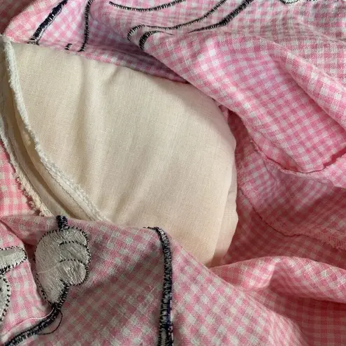 Vintage 80s Embroidered Shirt Pink Gingham Button Up Dalmatian Puppy Oversized White Size XL