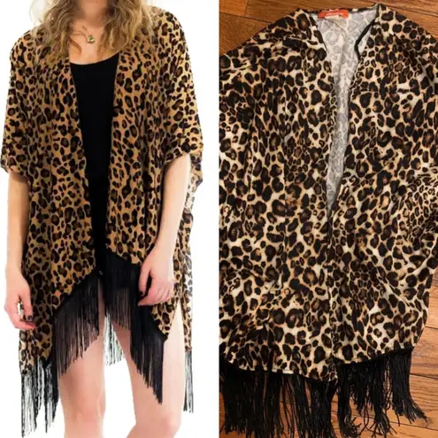 Rainbow SUPER BOHO style Leopard Print fringe Cardigan/coverup/Kimono Cardigan Size M