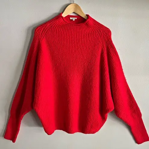 JODIFL Red Ribbed Knit Sweater L Oversized Slouchy Pullover Cozy Chunky Knitwear