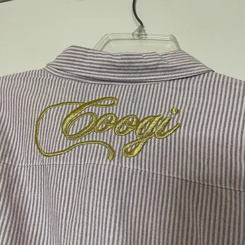 COOGI vintage purple striped cotton full zip long sleeve belted dress size XL