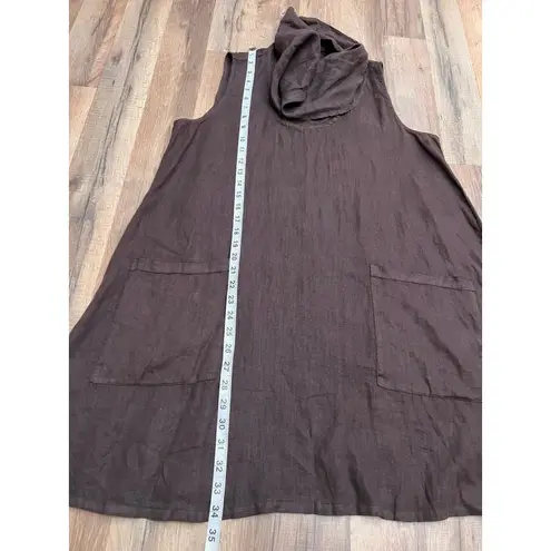 Match Point 100% Linen Brown Sleeveless Cowl Neck Tunic Dress Pockets M Size 8