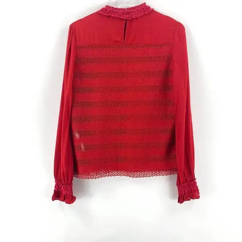 Maje Red Crochet Eyelet Pullover Blouse