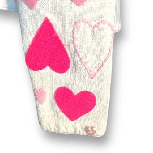 Vintage 1996 Michael Simon Heart Sweater Pink Red Button Crewneck Cardigan White Size M