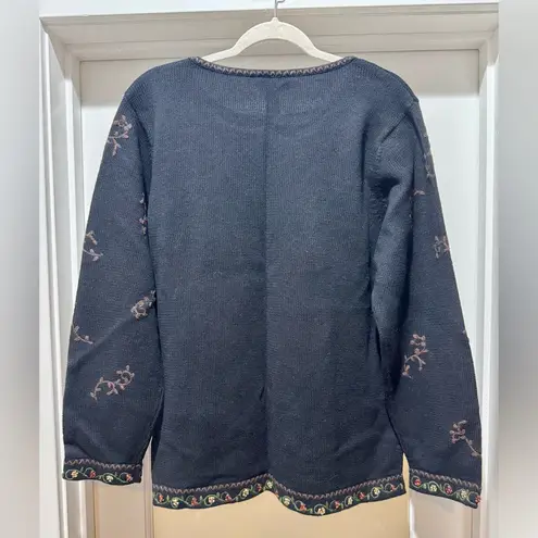 Talbots XL Black Floral Embroidered Sweater Knit Pullover