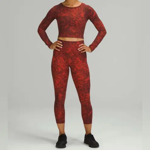 Lululemon  Wunder Train High-Rise Crop 23" Denim Wash Print Autumn Red Black