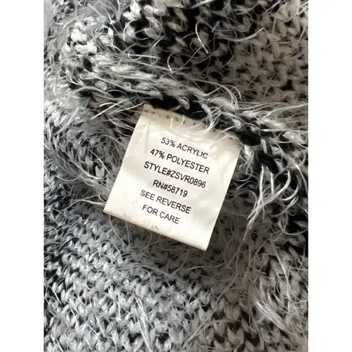 Ny Collection Black Off-White Windowpane Eyelash Open Front Cardigan Sz …