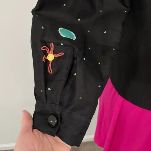 Sharon Anthony Art to Wear Silk Jacket with Fun Appliqué Embroidery Size MEDIUM