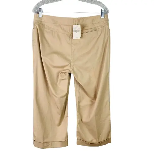 J.Jill  Pants Capri 10 Bamboo Beige Stretch Genuine Fit Below Waist Cuff Hems New