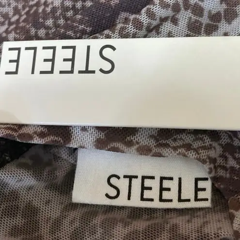 NEW Steele Brown Animal Snake Print Long Sleeve High Neck Crop Shirt Top Size S