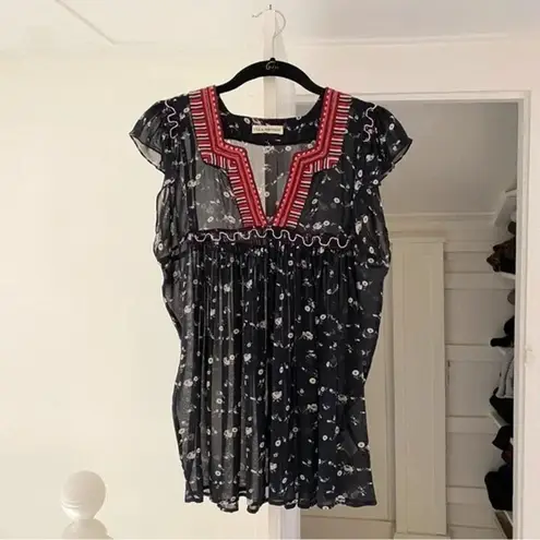 Ulla Johnson Anosha Floral Silk Georgette Blouse in Midnight Size 2 Retail $357