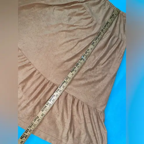 HANDMADE Tiered faux suede maxi skirt elastic stretchy waistband size M to L Tan Size M