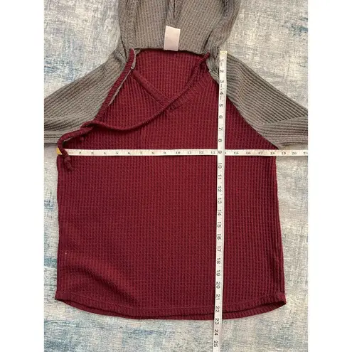 No Boundaries  Burgundy Gray Color Block Lightweight Pullover Hoodie L 11 - 13