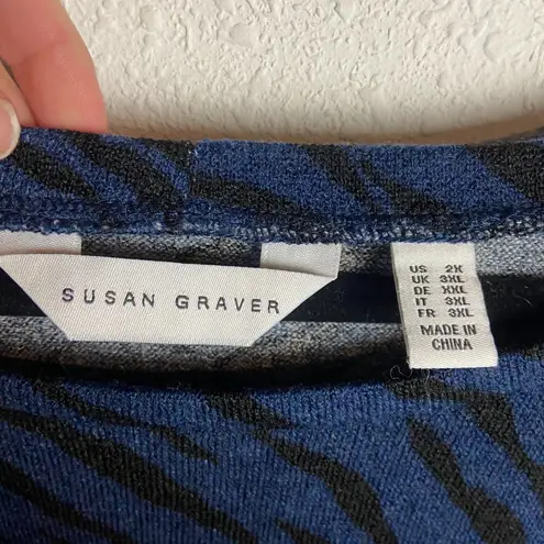 Susan Graver Size 2x Zebra Animal Print Blouse Top Blue Black Soft Stretch - Image 5