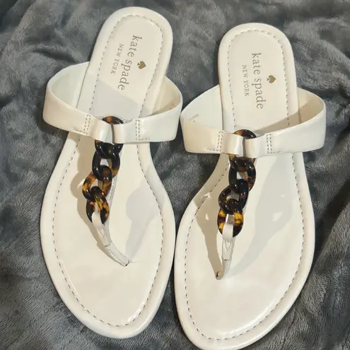 Kate Spade Irene Sandals White Tortoise Chain Thong Flip Flops Size 8B Women New