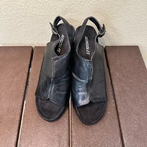 Aerosoles Sunplush Shootie Wedges Sandals Black - 8